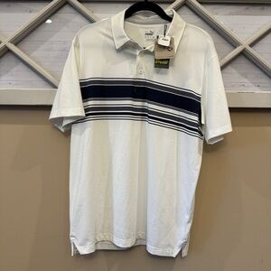 Puma MATTR Grind Mens Medium White Blue stripe Golf Polo Shirt NEW‎ NWT 537451